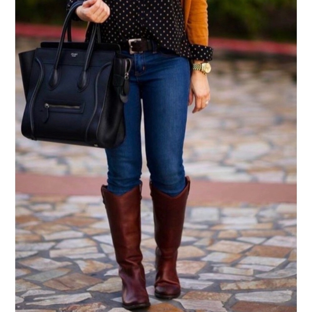 Frye Melissa Back Zip Redwood Leather Riding Boots Women's 8.5